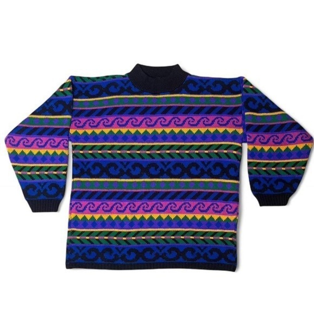 80s vintage multi-coloured knit crewneck pullover sweater